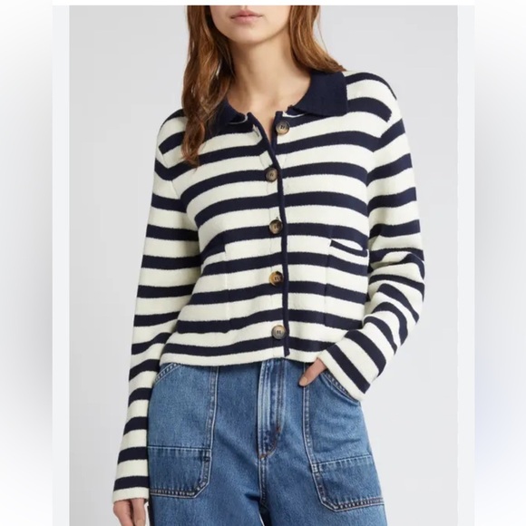 Favorite Daughter The Annabel Nautical Navy and White Striped Button-Up Jacket - Picture 2 of 7